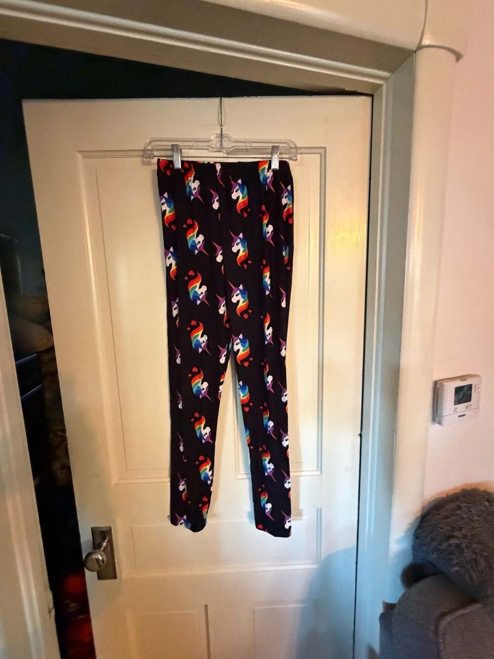Unicorn Print Leggings Size Plus Size Black Rainbow Hearts